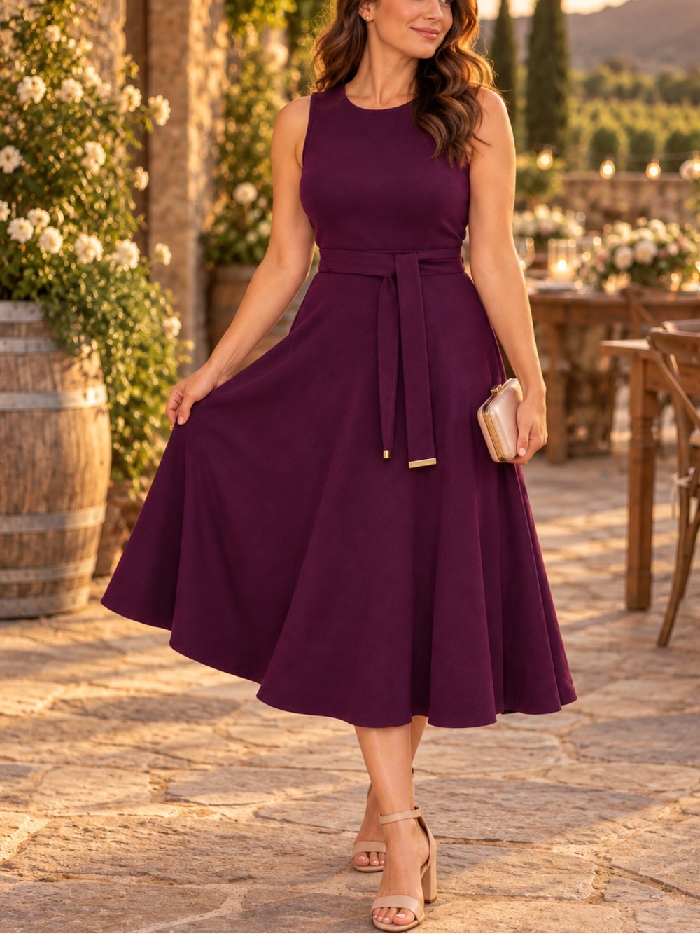 Brand New Calvin Klein Syrah Faux Suede Belted Fit & Flare Midi Dress Size 2